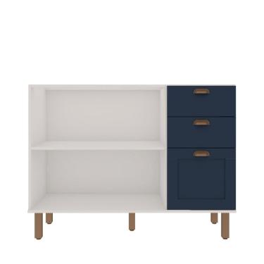 Imagem de Balcao 1200 2 Portas E Gaveteiro Branco Fosco Azul Vel