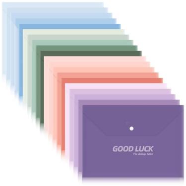 Imagem de Affrolling 20 envelopes de plástico envelopes de poliéster com fecho de pressão A4 pastas de arquivo tamanho carta pasta de documentos de plástico organizador de arquivos de papel saco de arquivo para