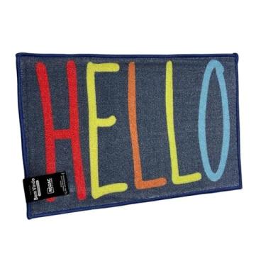 Imagem de Tapete Decorativo Felpudo HELLO, 40x60cm, Antiderrapante, Azul