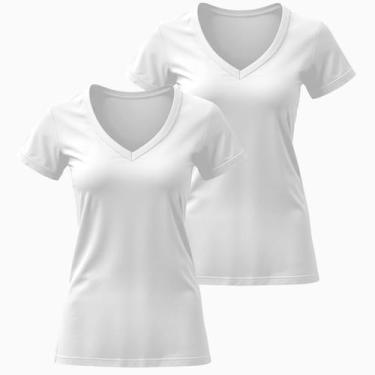 Imagem de Camiseta Feminina Algodão Gola V Manga Curta 02 Unidades - Fafenix, G,
