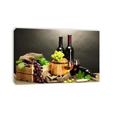 Imagem de Quadros emoldurados para decoração de parede, vinho de uva em copos de garrafa, arte de parede em tela de cozinha, pintura em tela, impressões em tela, arte de comida para sala de jantar, pronto para