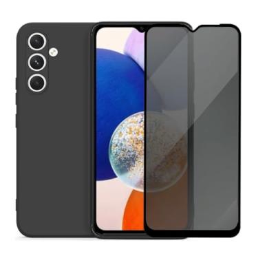 Imagem de Capa Aveludada e Película de Privacidade 3D Compatível Samsung Galaxy A14 5G Capinha Preta Premium e Película Anti-Espião