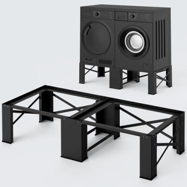Imagem de FAMIROSA Pedestais de lavadora e secadora 2 em 1, altura de 33 cm, ajuste universal de 71 cm de largura, capacidade de 317 kg, suporte de base de lavanderia resistente, preto