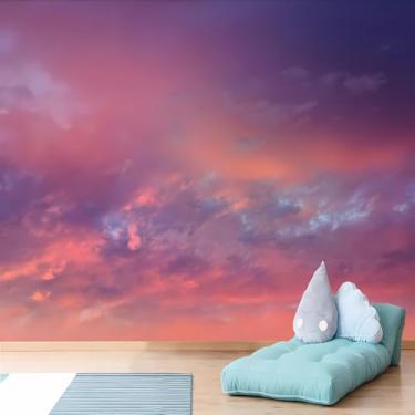 Imagem de Lcythiazole Mural de papel de parede de nuvem de tamanho personalizável - mural de nuvens autoadesivo removível papel de parede para sala de estar, quarto de crianças, quarto de meninas