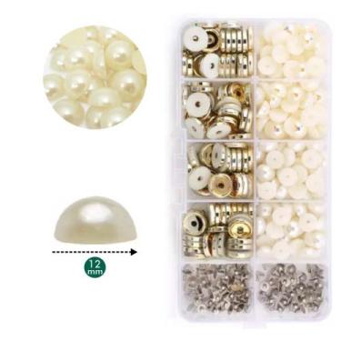 Imagem de Kit Estojo De Meia Perola Branca 12mm Com Acabamento Dourado - Levolpe