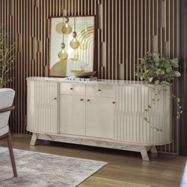 Imagem de Buffet 4 Portas 2 Gavetas Mônaco - Madetec, Calacata e Off White