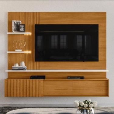 Imagem de Painel Bancada Suspensa Com LED 3 Portas Atena - Madetec, Cinamomo/Off