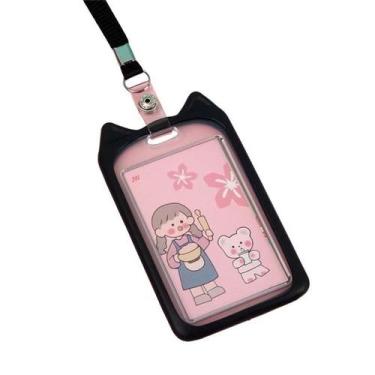 Imagem de Porta cartão crachá com cordão Orelha de Gato - Bonia, Preto