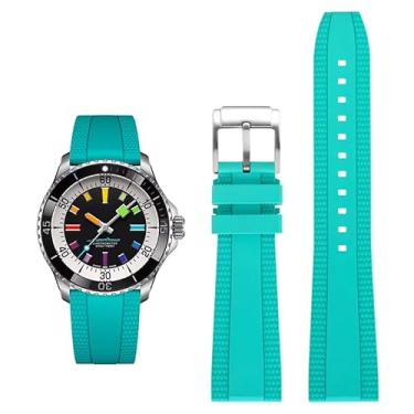 Imagem de Pulseira de borracha FKM para relógios Breitling Superocean com fivela, pulseiras de borracha para relógios Breitling Professional (turquesa, 20 mm)