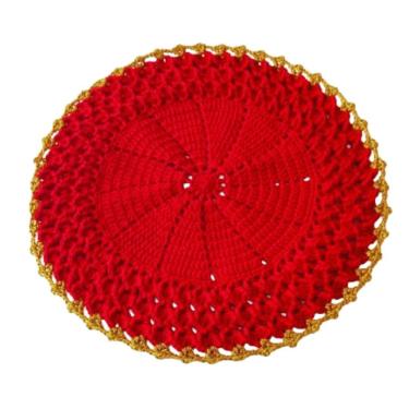 Imagem de Kit Com 6 Sousplat Em Crochê Artesanal 35Cm Vermelho Dourado