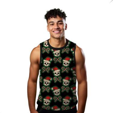 Imagem de Camiseta Regata Verão Estilo Moda Praia Caveiras Natal Doce Bengala Ve