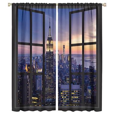 Imagem de Cortinas de cidade moderna, cenário da cidade de Nova York ao pôr do sol com arranha-céus, edifícios, cortinas de tratamento de janela para sala de estar, quarto, cozinha, escritório, decoração