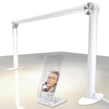 Imagem de STOLAS Luminária De Mesa Em Formato De Meia-Lua Para Manicure Com Suporte Para Celular, 35 Cm De Altura, 3 Modos De Luz Led Regulável De 3000K A 6000K, Luminária De Mesa Para Manicure (Branca)