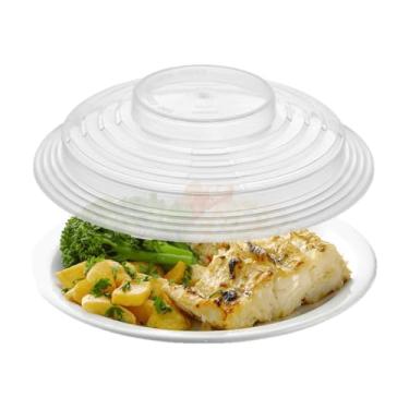 Imagem de Tampa Alta Para Microondas Protege Alimentos e Pratos 25cm Reutilizável Transparente Seguro Anti-respingo Evita Sujeira
