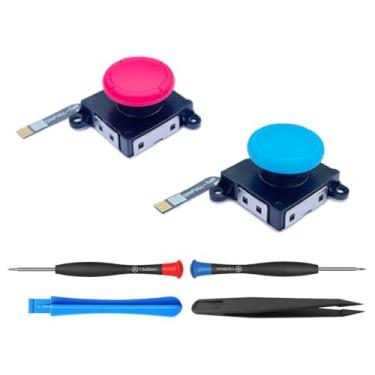Imagem de ElecGear 2 bastões de substituição TMR para Switch Joy-Con, bastão de controle TMR Hall para Switch LCD, OLED e Lite, sem necessidade de pavio de solda (vermelho/azul)