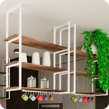 Imagem de Prateleira Estilo Industrial Suspensa Teto Cozinha 1mt B.M - CromoShop