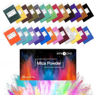Imagem de HTVRONT Pó de mica para resina epóxi 130 g - 26 cores em pó de pigmento brilhante - fácil de misturar e natural para fazer sabão, brilho labial, bombas de banho