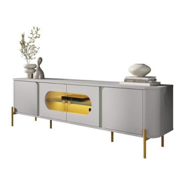 Imagem de Rack Juquehy Tv 75 Polegadas com 4 Portas e Pés Em Aço Off White/Pistache