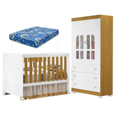 Imagem de Berço Americano e Cômoda Infantil Katatau Branco Acetinado Savana com 