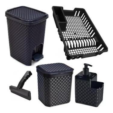 Imagem de Jogo de Pia e Cozinha Porta Detergente Escorredor Rodo p/ Pia e Lixeir