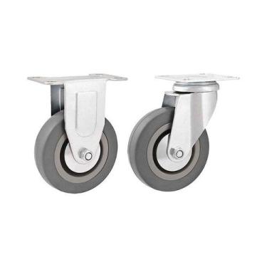 Imagem de Kit 2 un rodízio roda fixo e giratório pvc cinza 3" 76mm - VONDER