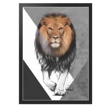 Imagem de Quadro Decorativo 60X40 Com Moldura Leão Preto E Branco