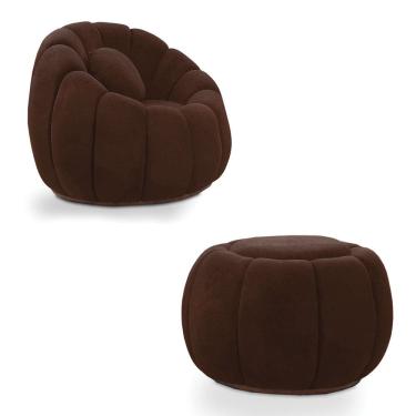 Imagem de Poltrona Decorativa Orgânica Giratória com Puff Cloud Bouclê E03 - D`Rossi