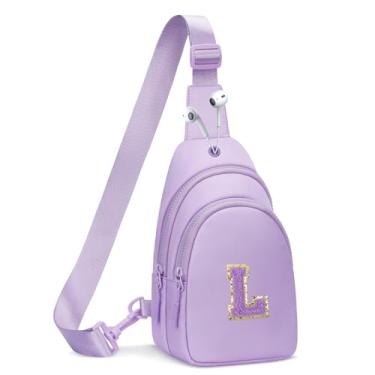 Imagem de CLOUDWINGS Pequena bolsa tiracolo com inicial transversal para meninas e mulheres, pochete infantil fofa, presente personalizado para meninas de 8, 9, 10, 11, 12, 13 anos, Lavanda, G