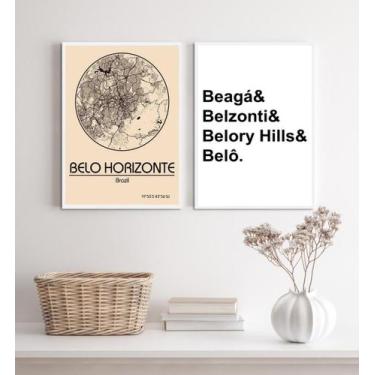 Imagem de Kit 2 Quadros Mapa De Belo Horizonte 45X34Cm - Quadros On-Line