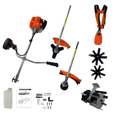 Imagem de Roçadeira Bipartida a Gasolina 52cc 2,5HP Profissional com Enxada Rotativa + Lâminas Arado Cultivador Carbon Fak