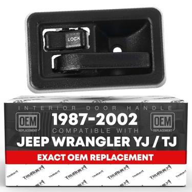 Imagem de Maçaneta de porta interna, lado esquerdo do motorista dianteiro - compatível com Jeep Wrangler 1984-2002 - preto texturizado, plástico - OEM 55176477AB