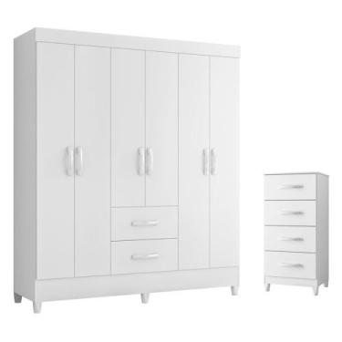 Imagem de Quarto Completo Casal Guarda Roupa 6 Portas e Cômoda Mobi - Albatroz, 