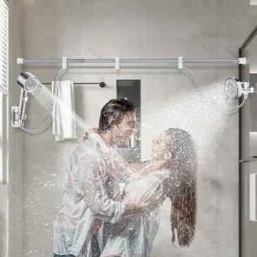 Imagem de DEVA FRONSA Chuveiro duplo para casais, sistema de chuveiro duplo para duas pessoas, 6+3 modos de pulverização ajustáveis - chuveiro tandem de alta pressão com haste extensível de 31,5 ~ 205 cm
