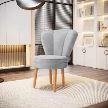 Imagem de Poltrona Moderna para Sala de Estar resistente tecido veludo confortável pés de madeira MOBLAN decor (CINZA)