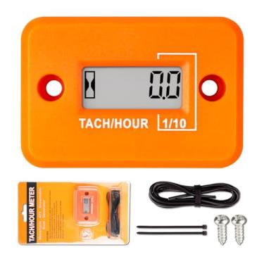 Imagem de Tacômetro indutivo digital LCD Tach Hour da Jayron, sem bateria, cronômetro, medição RPM, design à prova d'água, para motor, cortador de grama, motocicleta, gerador de moto de neve (2/4 tempos) (laranja)