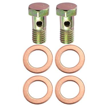 Imagem de X AUTOHAUX Conjunto de 2 conjuntos de kit adaptador de freio de parafuso banjo M10x1,5 rosca de linha de freio único parafuso banjo com espaçadores de 10 mm
