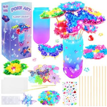 Imagem de FJBICODA Poke Art Kit de artesanato para buquê de flores - Artes e artesanato para meninas de 5 a 12 anos - Faça seu próprio buquê com 8 flores, 2 borboletas e 1 vaso - Presentes de atividades DIY