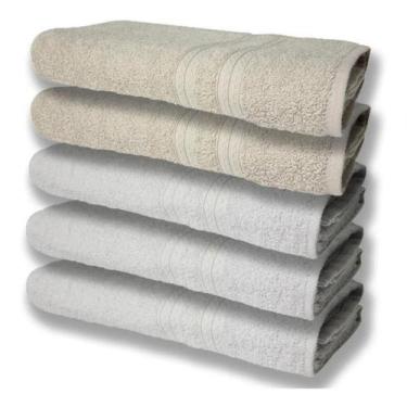 Imagem de 5 Toalhas Felpudas Grande E Grossa 80x150 Branco+bege - Toalhas Beka