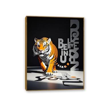 Imagem de Arte de parede de escritório inspiradora tigre feroz impressão em tela de tigre abstrato animal pôsteres inspiradores citações motivacionais imagens para decoração de parede de quarto masculino 50 x
