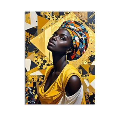 Imagem de Arte de parede afro-americana emoldurada pôsteres de mulher africana pintura em tela menina negra para decoração de sala de estar 65 x 50 cm (26 x 19 pol) sem moldura