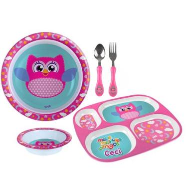 Imagem de Kit Alimentação Infantil Prato Divisória Fundo Raso Talher - Arts, Cor