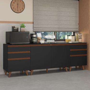 Imagem de Kit com Três Balcões de Cozinha 2 Portas 6 Gavetas (com tampo) Preto Reims Madesa