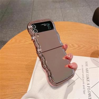 Imagem de Capa para Samsung Zflip6 com borda ondulada galvanizada a laser e capa de lente fina à prova de choque (para Samsung Zflip6/rosa)