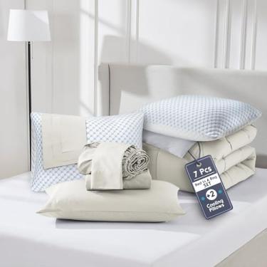 Imagem de Nestl Conjunto de edredom de 9 peças California King – Cama reversível de linho em uma bolsa – Conjunto completo de cama king size com lençóis, travesseiros refrescantes, fronhas e fronhas