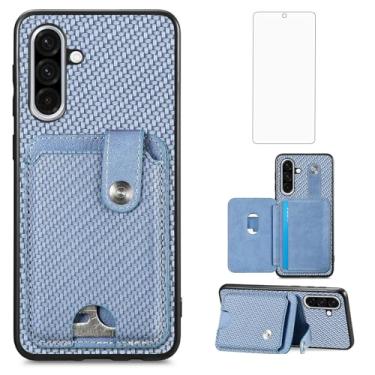 Imagem de Asuwish Capa para celular Samsung Galaxy A56 5G com protetor de tela de vidro temperado fina e suporte magnético para cartão de crédito slot para meninas celular A 56 56A LTE mulheres homens azul