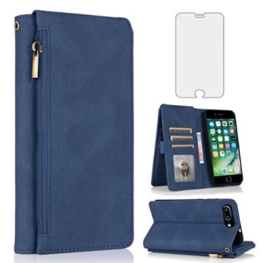 Imagem de Asuwish Compatível com iPhone 7 Plus, 8 Plus, 7/8 Plus, protetor de tela de vidro temperado e zíper retrô, capa flip de couro, suporte para cartão para iPhone 7s 7s + 7+ 8s 8+ 7p 8p feminino masculino
