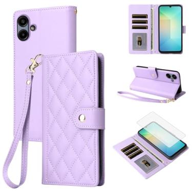 Imagem de Furiet Capa carteira para Samsung Galaxy A06 5G com protetor de tela de vidro temperado e alça de pulso destacável de couro PU de luxo com compartimentos para cartões, à prova de choque, capa de