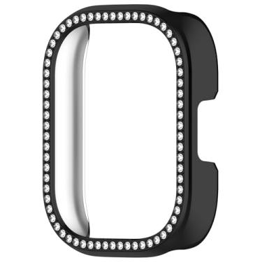 Imagem de Disscool Capa compatível com Redmi Watch 5 Active Smartwatch Anti Drop Hard PC Capas protetoras de reposição diamante sintético decoração capa acessórios de relógio (preto)
