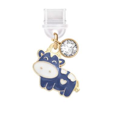 Imagem de ELISE & FONDA Porta de carregamento tipo C TP757 plugue antipoeira pingente de celular de vaca pequena para iPhone 15/16/Samsung/OnePlus/Xiaomi/oppo telefones Android (azul)