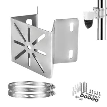 Imagem de CTXSumTec Suporte de canto de aço inoxidável para Eufy SoloCam S340 | Suporte de parede de coluna de poste externo à prova de ferrugem para câmeras de segurança PTZ e solares | Design de ângulo de 90°